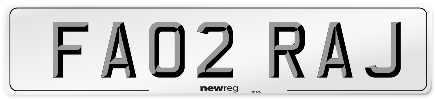 FA02 RAJ Number Plate from New Reg